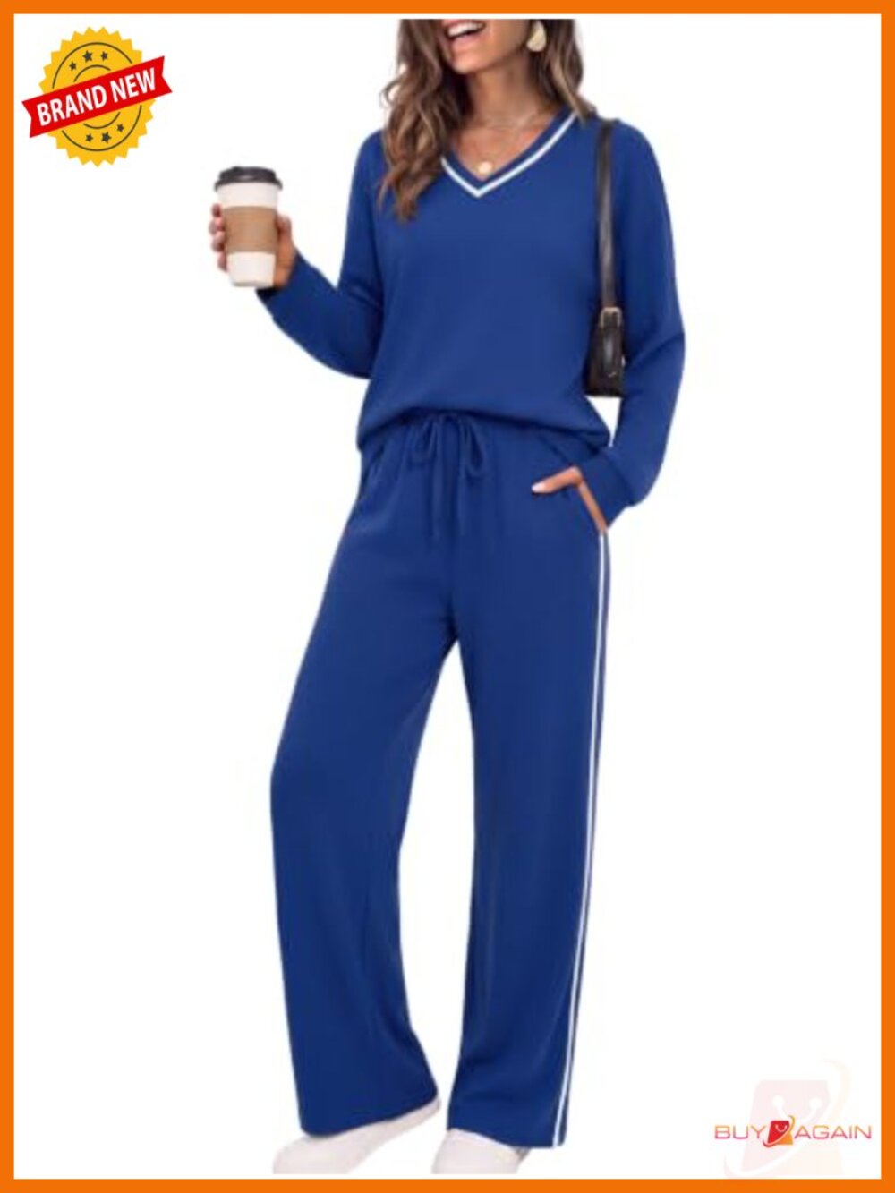 Womens 2 Piece Lounge Set Striped Fall Casual Sweatsuit with Pockets